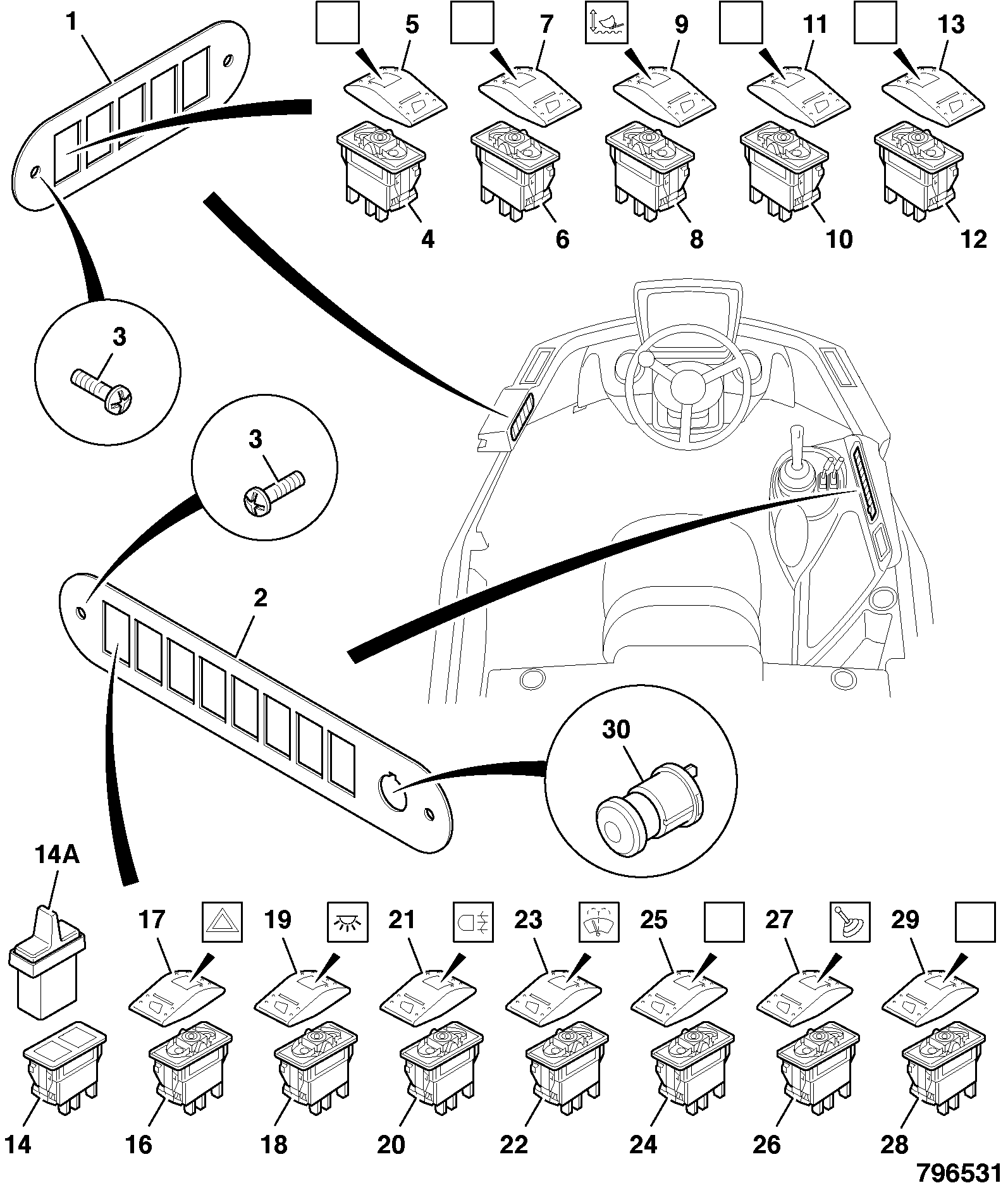 Переключатель JCB 701/80467