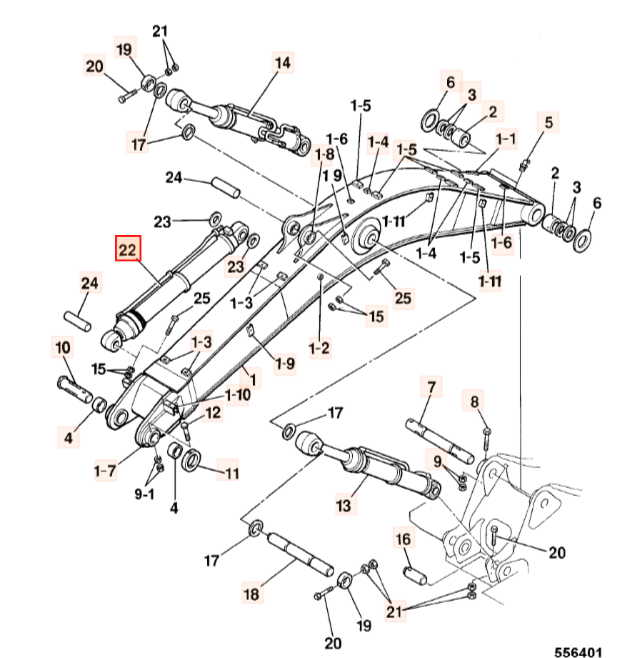 Гидроцилиндр рукояти JCB JS220 - 331-32713 GM