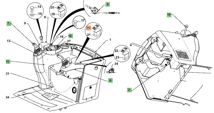 Клавиша переключателя JCB 701/58837, 701-58837, 70158837