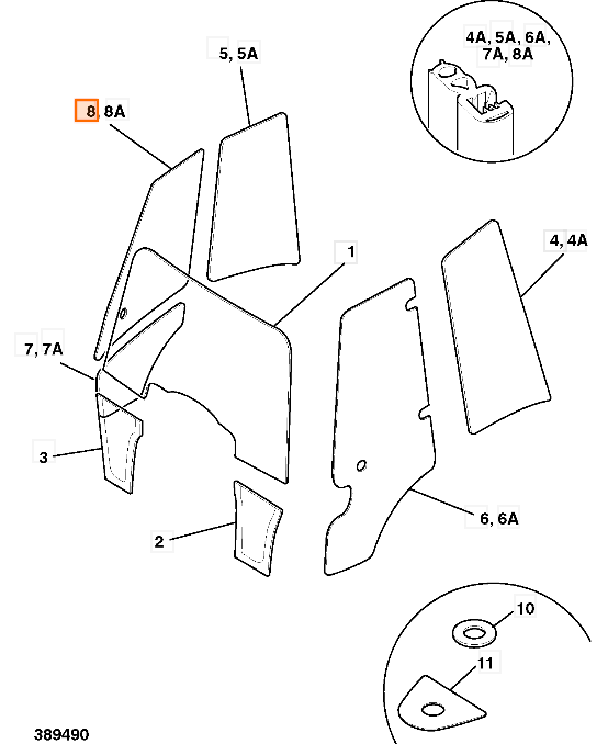 Стекло правой двери верхнее JCB 827/80151