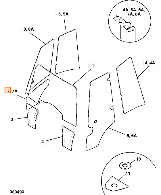 Стекло правой двери нижнее JCB 827/80152