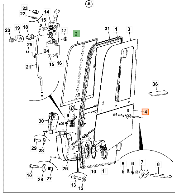 Cтекло двери кабины JCB 333/J7109