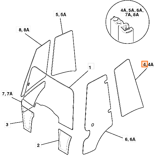 Форточка левая закруглённая JCB 827/80149