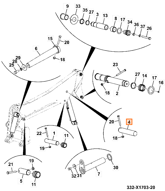 Палец JCB 332/X3176, 332-X3176, 332X3176