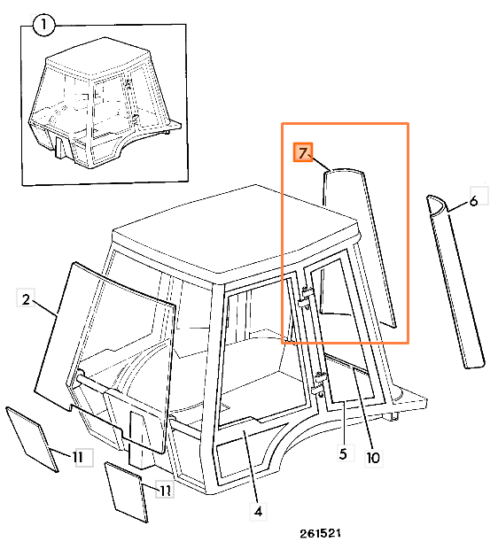 Угловое стекло кабины правое JCB 827/30448