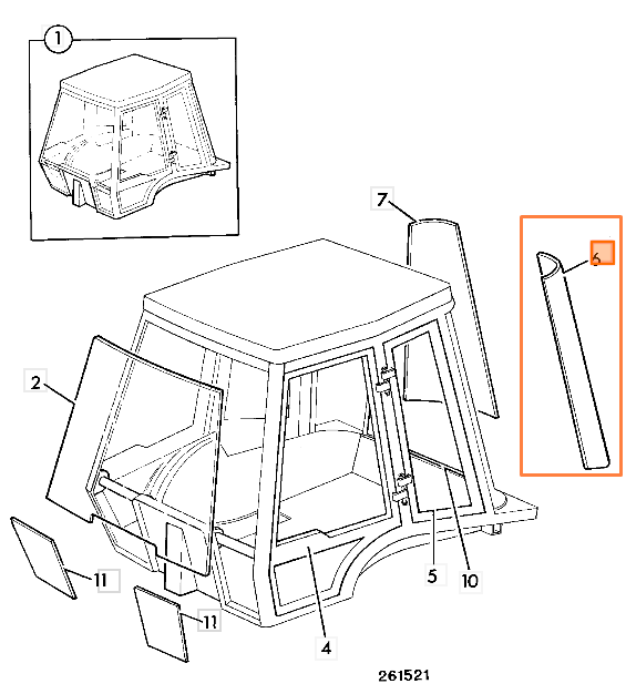 Угловое стекло кабины левое JCB 827/30447
