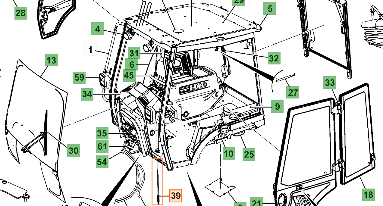 Трос стояночного ручного тормоза JCB 335G0013 