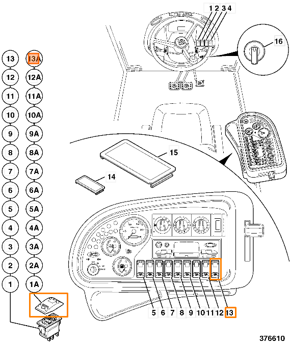 Клавиша переключения гидравлики заднего ковша JCB 701/58830