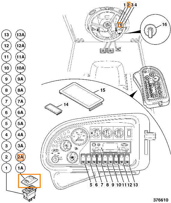 Клавиша переключателя 4WD JCB 701/58701