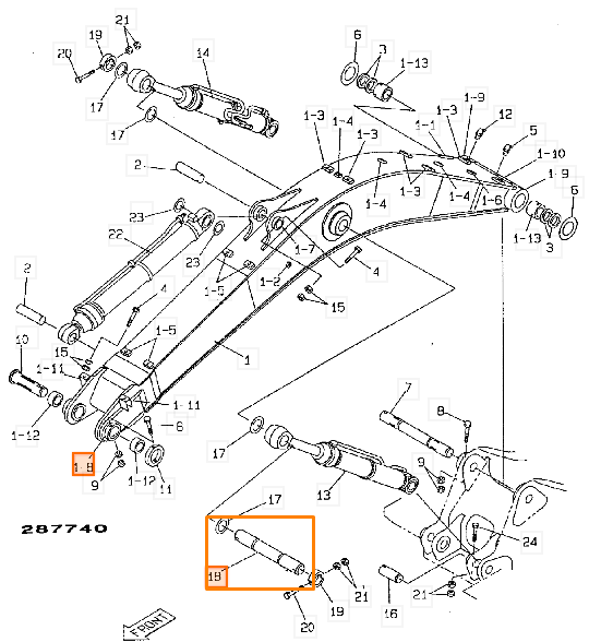 Палец штока в стрелу JCB KSV0454