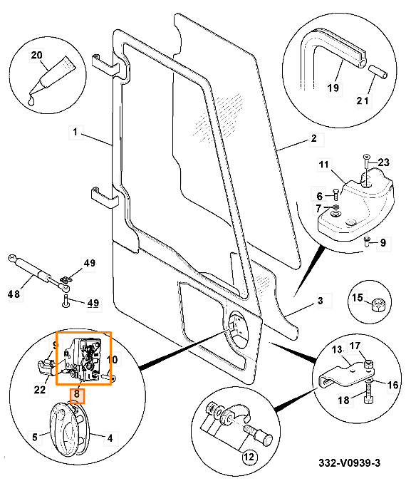 Замок двери внутренний правый JCB 332/A9117