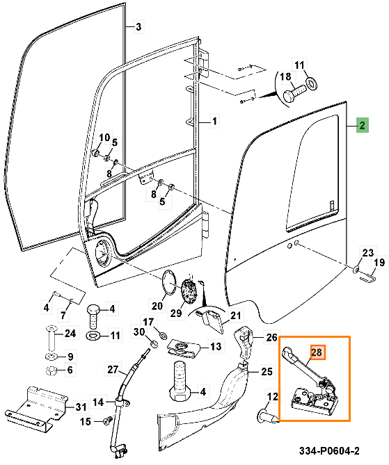 Ручка-замок двери внутренняя JCB 334/P2618