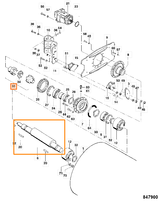 Вал муфты сцепления катка JCB 7250/10035