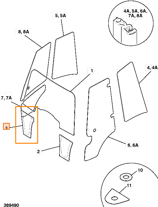 Стекло под лобовое правое JCB 827/80142