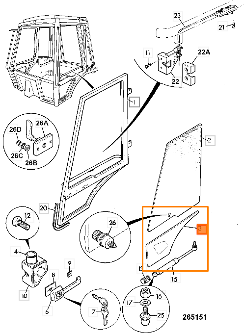 Стекло двери нижнее левое JCB 827/80158