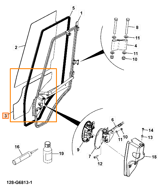 Стекло двери правое нижнее JCB 334/Y0834