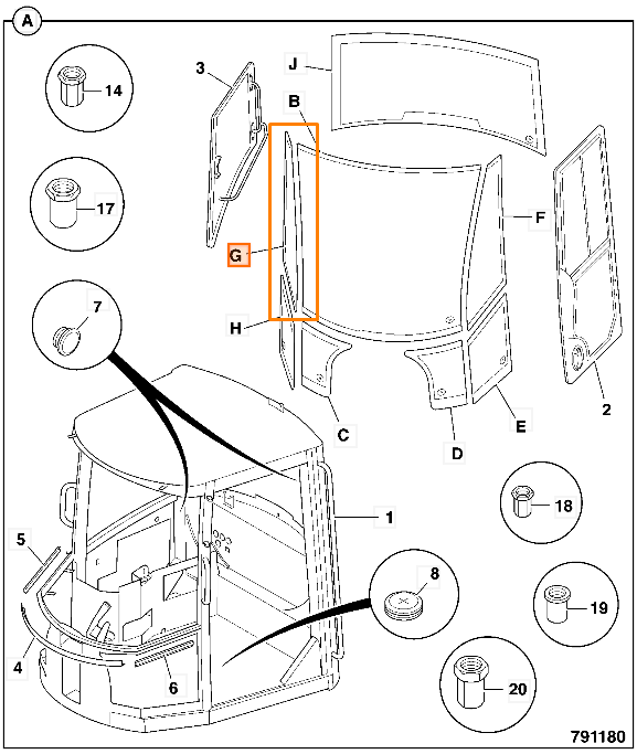 Стекло переднее верхнее правое JCB 827/80323