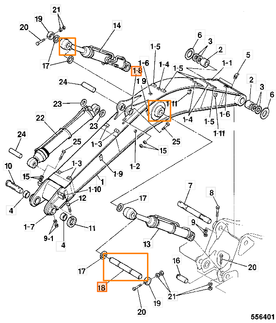 Палец гидроцилиндра стрелы JCB KBV0734