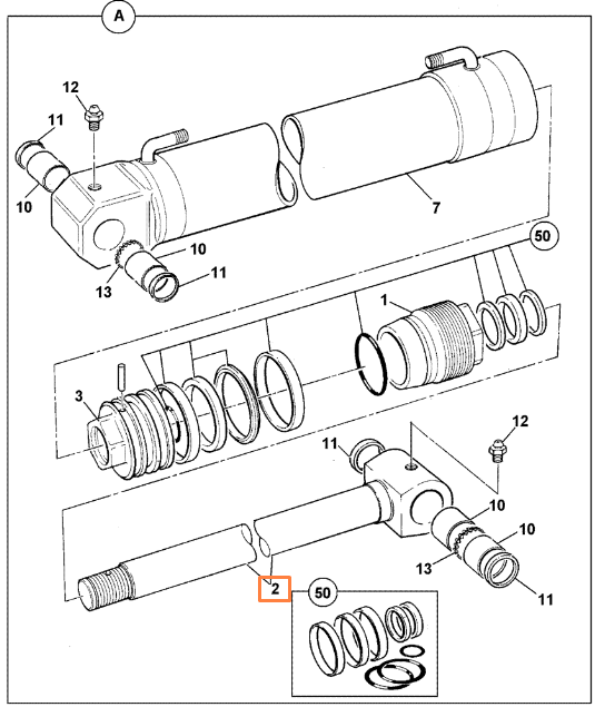 Шток цилиндра разворота заднего ковша 50mm rod x 80mm JCB 590/40634, 590-40634