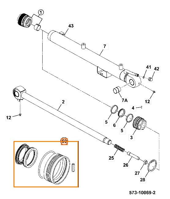 Ремкомплект гидроцилиндра рукояти JCB Mini 332/F9787, 332-F9787