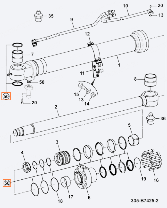 Ремкомплект гидроцилиндра ковша JCB 335/C2927, 335-C2927