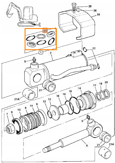 Ремкомплект гидроцилиндра JCB MINI 231/22509, 231-22509