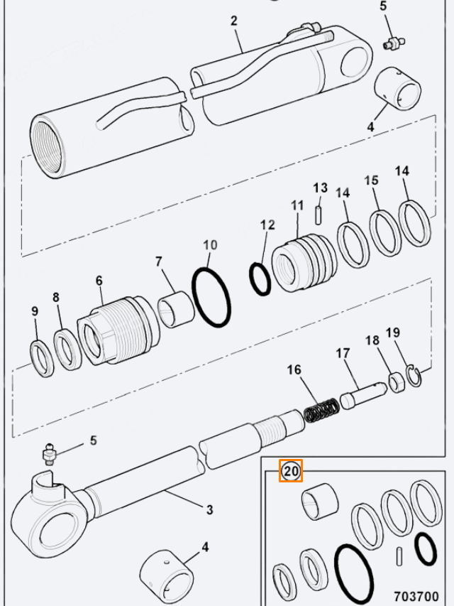 Ремкомплект гидроцилиндра JCB MINI 991/00166, 991-00166