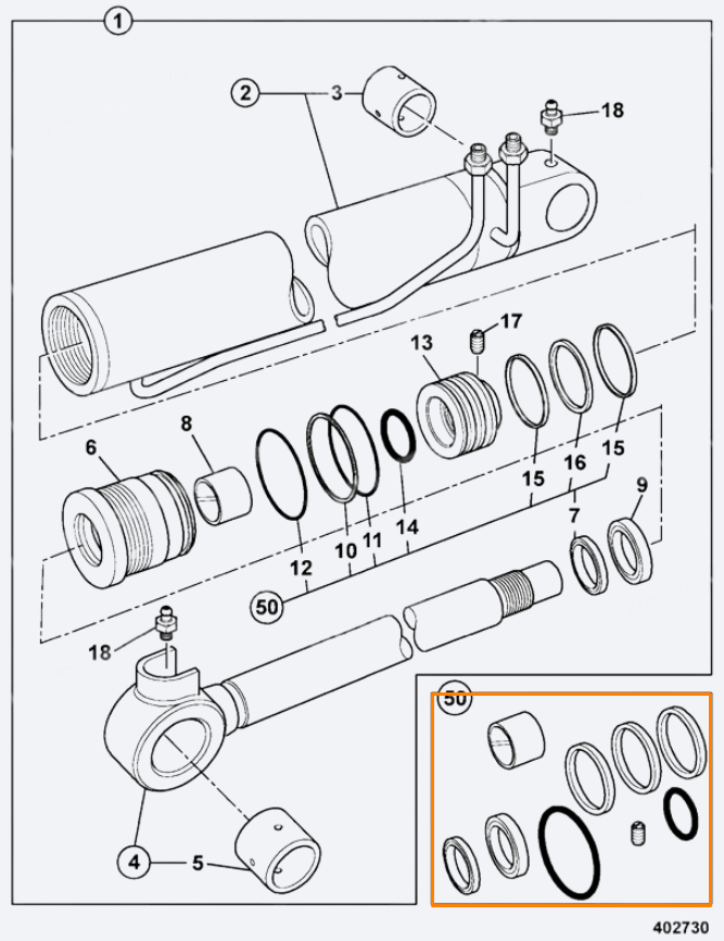 Ремкомплект гидроцилиндра JCB 903/20405, 903-20405