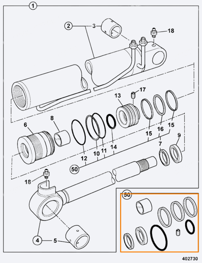 Ремкомплект гидроцилиндра JCB 903/20418, 903-20418