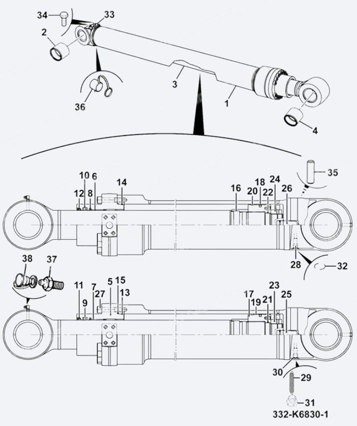 Ремкомплект гидроцилиндра JCB 333/E3760, 333-E3760