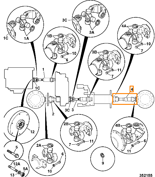 Кардан в сборе JCB 914/60124, 914/60233, 914-60122, 914-60233, 91460122, 91460233