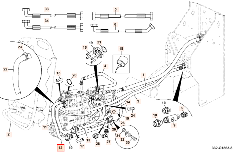 Труба гидравлическая JCB 332/G7731, 332-G7731, 332G7731