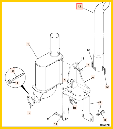Труба глушителя JCB 331/58135
